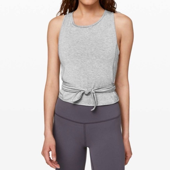 Lululemon Turn To Tie Tank Top Gray Size 6 Scoop Neck Cropped Modal Cotton - Picture 3 of 12